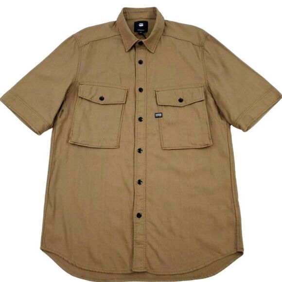 NWOT G-STAR RAW Type C Straight Long Shirt S/S Short Sleeve Chambray Antelope NE - Picture 1 of 2